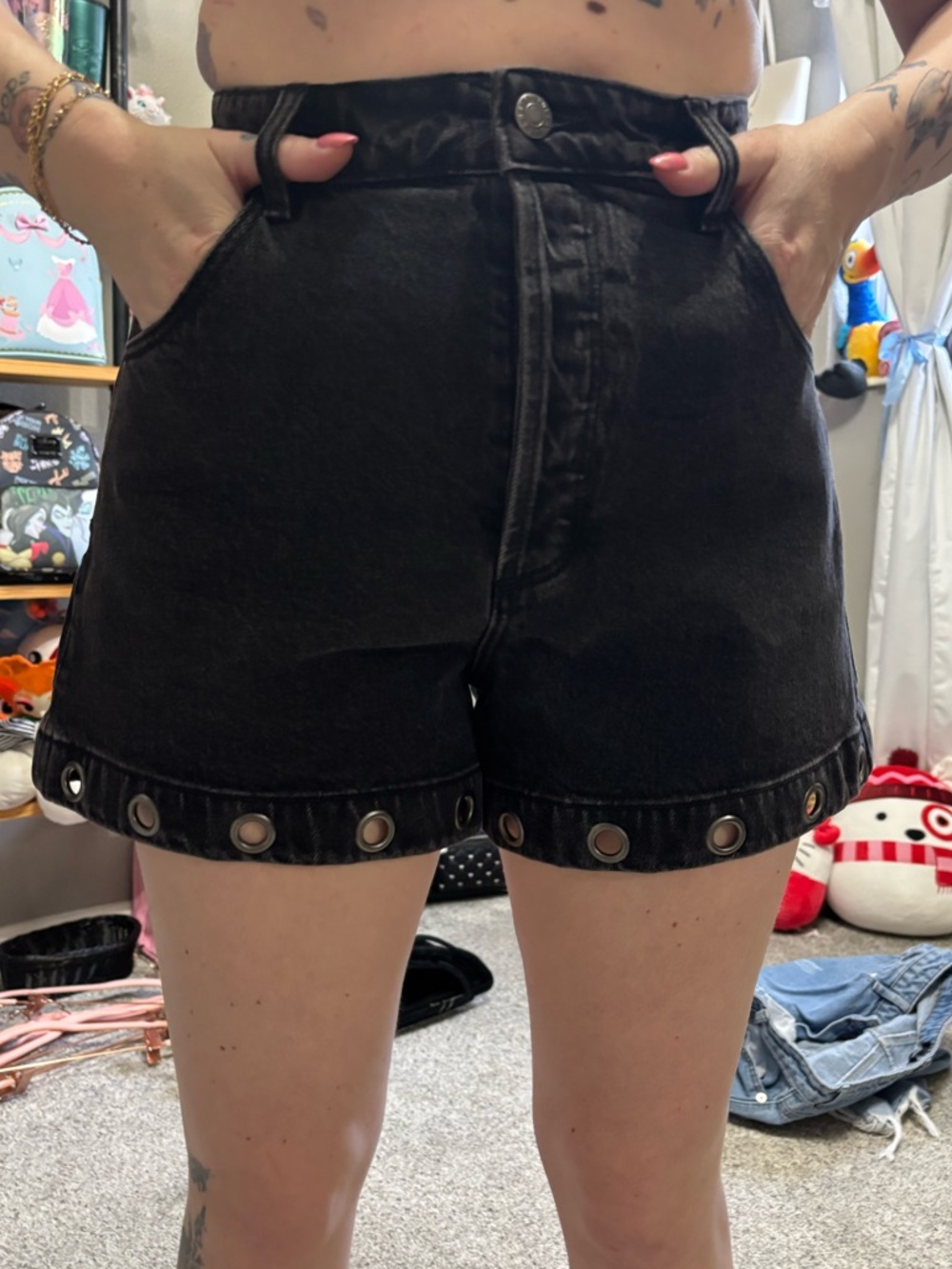 Black High-Waist Jean Shorts